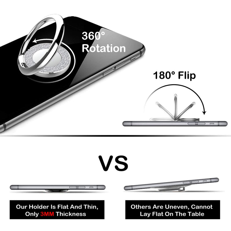 [Australia - AusPower] - Cell Phone Ring Holder Stand, Cell Phone Grip Holder, Adhesive Phone Grip for Phones and Cases. (Glitter Silver) Glitter Silver 