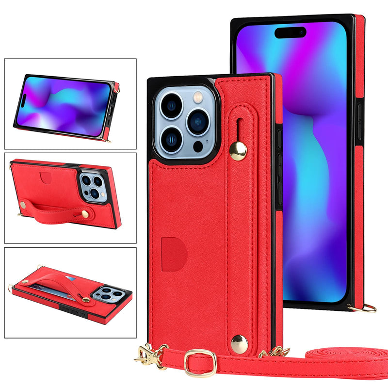 [Australia - AusPower] - CCSmall for iPhone 15 Pro Max Case with Card Holder for Women, Phone Case Crossbody with Wrist Strap & Removable Adjustable Shoulder Lanyard Cover for iPhone 15 Pro Max KB Red 