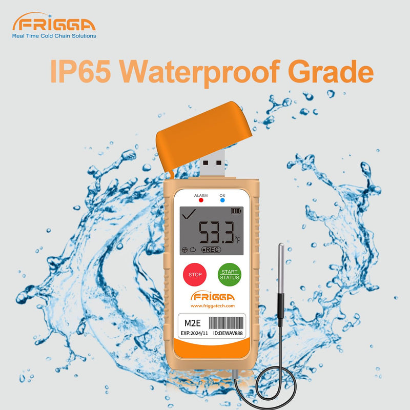 [Australia - AusPower] - Frigga M2E Reusable Temperature Data Logger with External Probe Multi-Use Digital Refrigerator Thermometer USB 14400 Points High Accuracy Temperature Recorder PDF CSV Report 1pack 