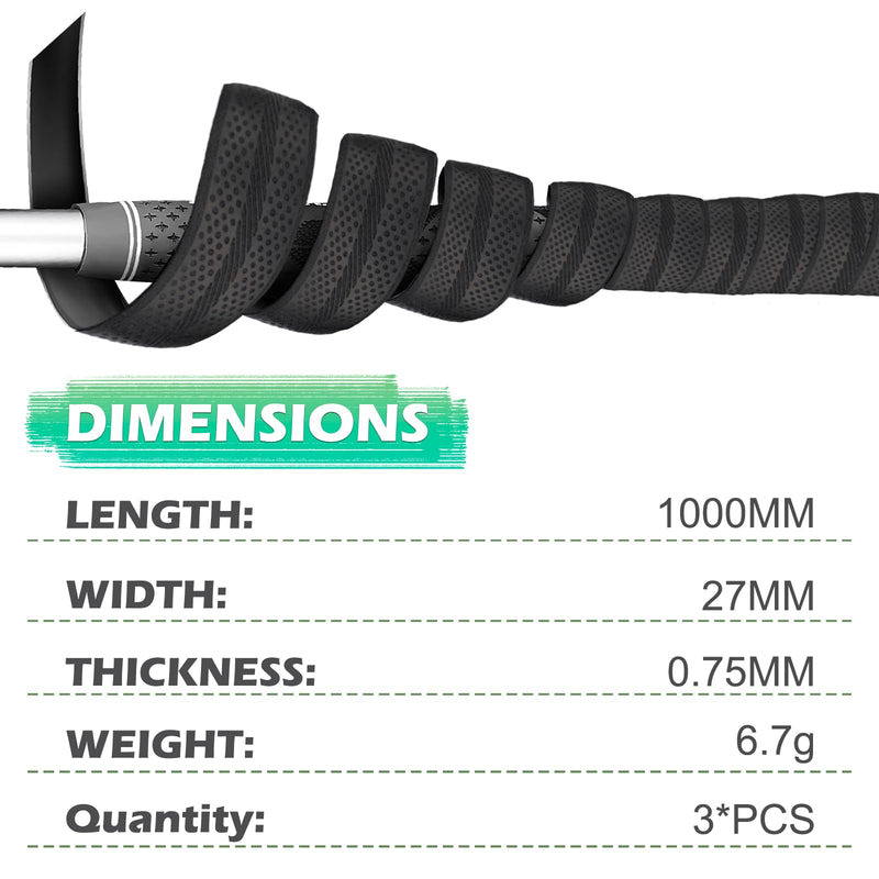 3 PCS Golf Grip Wrapping Tapes, 1 x 40 inch Black Golf Club Grip Tape, Provides Excellent Feeling and Control