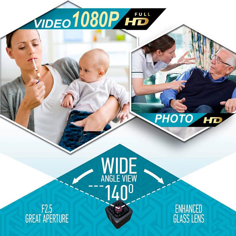 [Australia - AusPower] - Upgraded Mini Camera 1080P with 64GB SD Card - Camera Full HD - Portable Small Cam - Night Vision and Motion Detection - Indoor Camera for Home & Office - Cam Mini Cam v2.0 + 64GB SD Card Black Premium 