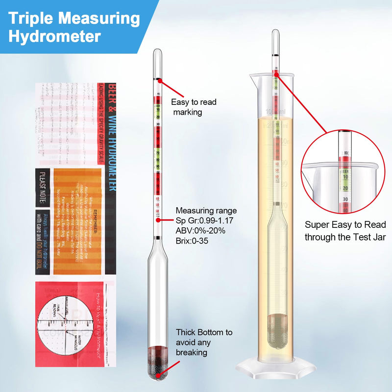[Australia - AusPower] - Auto Siphon Mini and Triple Scale Hydrometer, 6 Feet of Food Safe Tubing & Clamp and Plastic Test Jar, Brix and Gravity Test Kit for Wine, Home Brewing, Winemaking Kit, Liquid Transfer 
