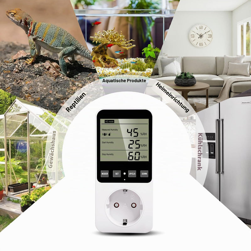 Temperature Controller Socket 230 V with Sensor Digital Hygrostat Humidity Regulator with Alarm for Humidifier Dehumidifier Terrarium