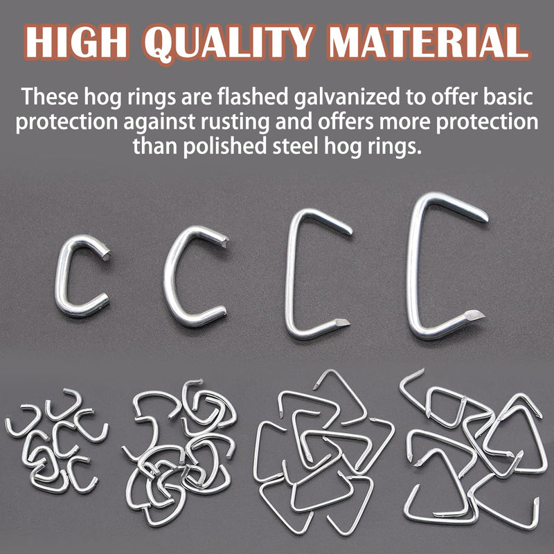 [Australia - AusPower] - 4 Sizes Galvanized Hog Ring Kit, 1" 3/4" 1/2" 3/8" Hog Rings for Auto Upholstery, Furniture Upholstery, Fencing, etc. (520 Count-13.4oz) 