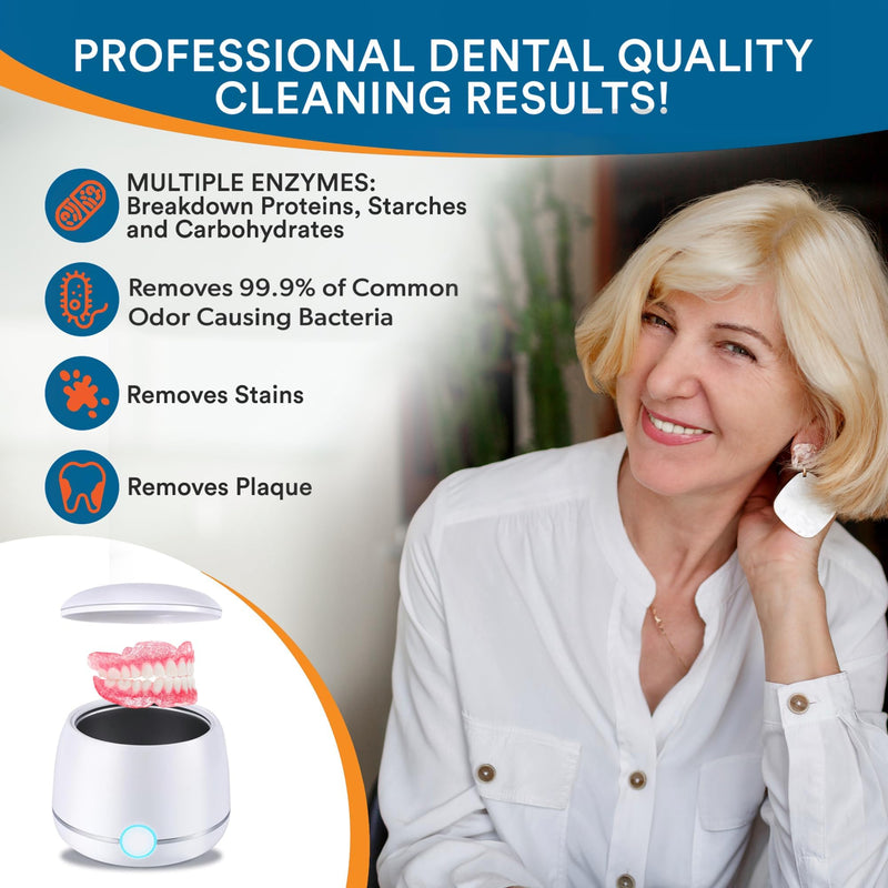Ultrasonic Denture Cleaner - Denture Cleaner for All Types of Dentures - Denture Cleaning Solution Removes Stains, Plaque, Grime, and Build-up (16 Ounces) 16 Ounce