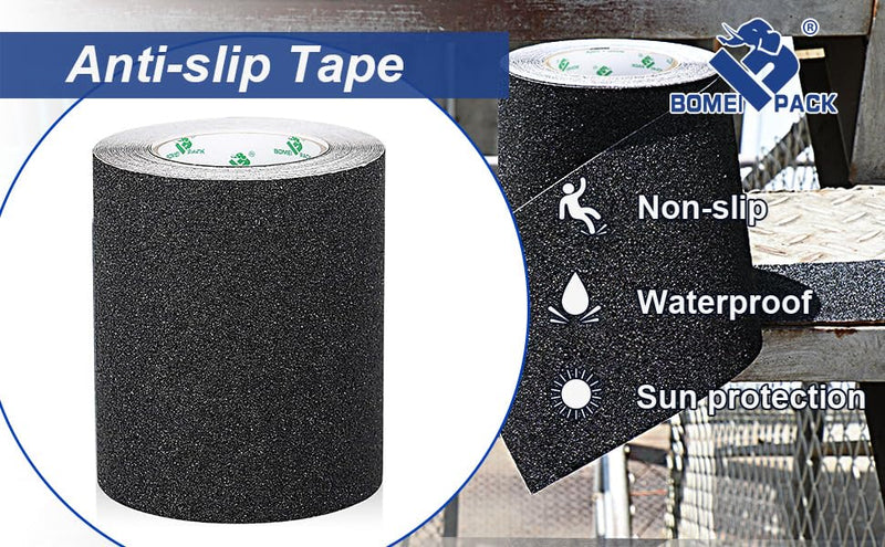 BOMEI PACK Black Anti Slip Tape, 6 Inch x 33 Foot Non-Slip Traction Grip Tape for Stairs, Waterproof Stair Treads Grip Non Slip, Non Skid Tape for Steps, Outdoor Black Grip Tape 150mm