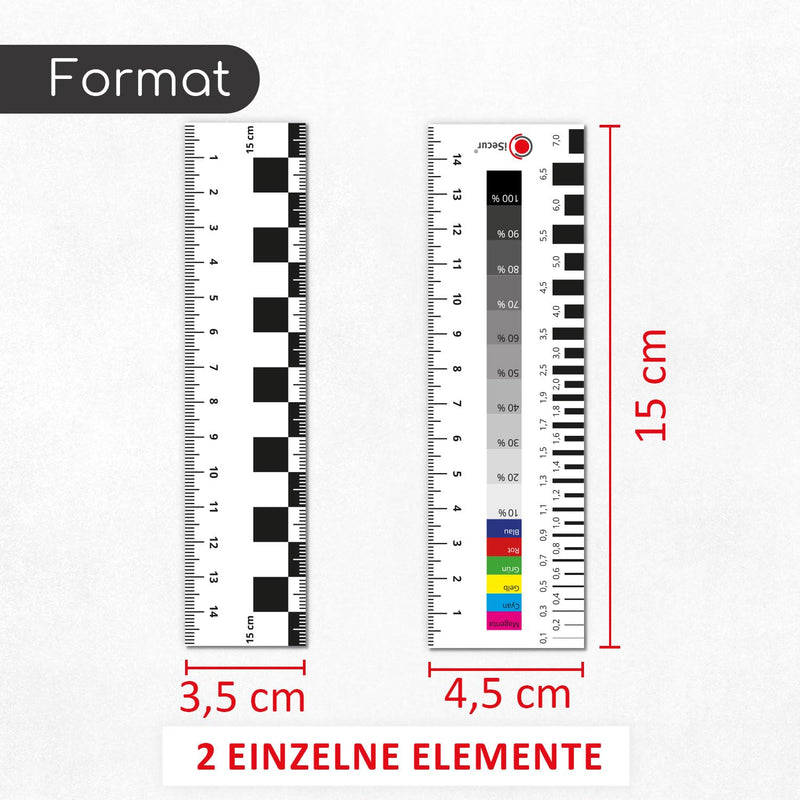 iSecur mag282 Expert Ruler Magnetic Length 15 cm Set of 2 | with color scale and grayscale, expert documentation aid, gap gauge, crack ruler, 1x contrast ruler, 1x color scale + grayscale 2-piece set | 15 cm ruler