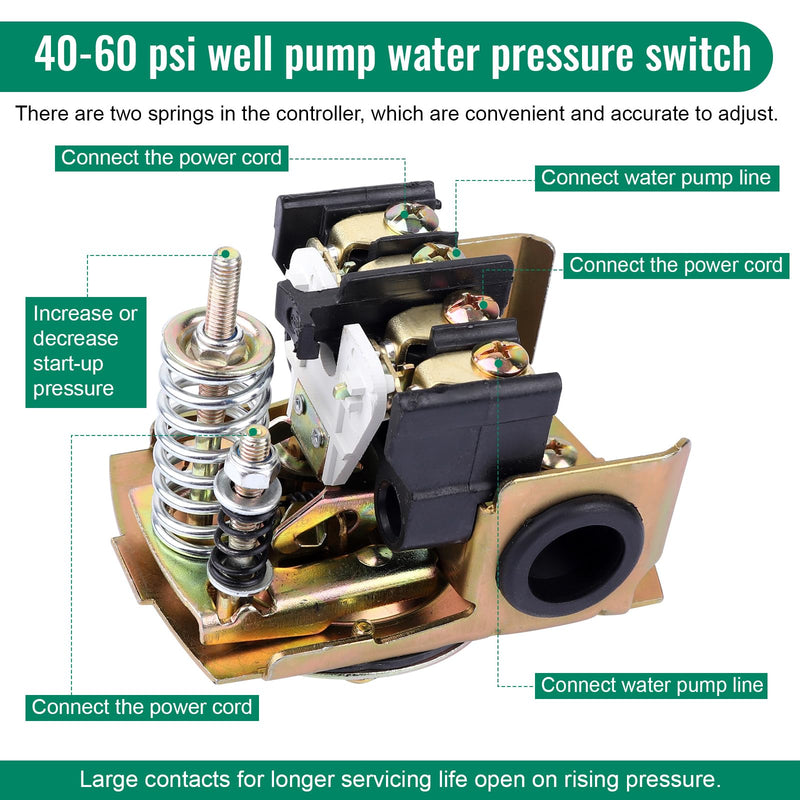 [Australia - AusPower] - Pressure Switch 9013FSG2J24, Pressure Switch Well Pump 40/60 Psi Adjustable Differential, 1/4" Female NPT Water Pump Pressure Control Switch with Low Pressure Cut-Off 