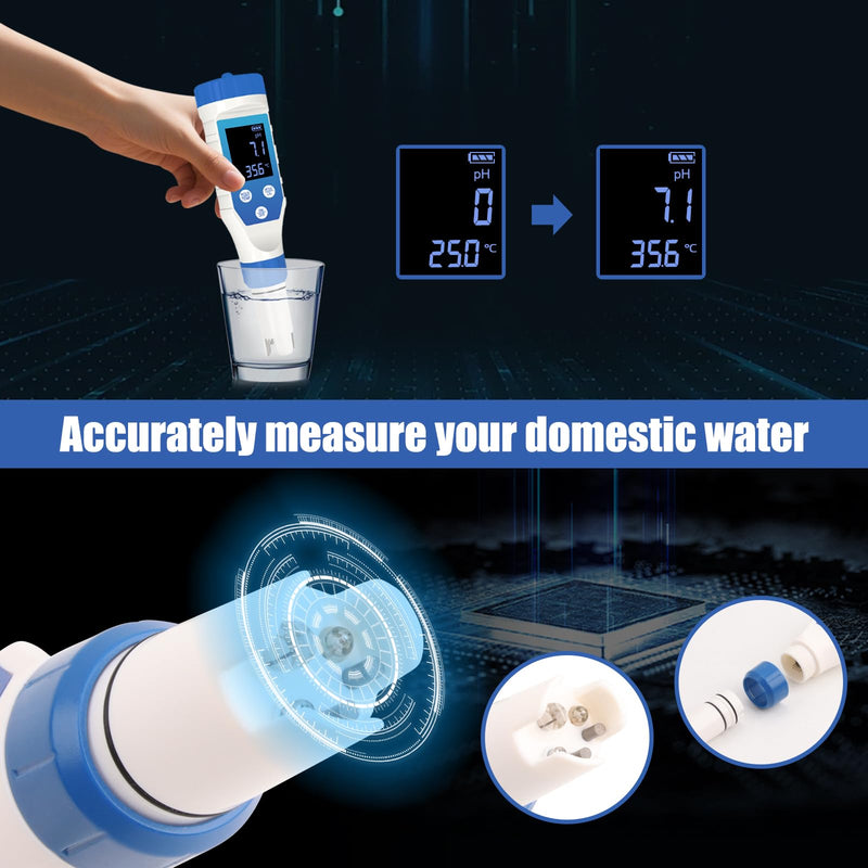 [Australia - AusPower] - Hydrogen Water Tester, Digital ORP Meter for Drinking Water, 7-in-1 pH TDS Tester, pH ORP TDS EC H2 Salt Temp Meter for Water, Hydroponics, Plants, Aquariums, Wine, Pool, Hot Tub Spas. 