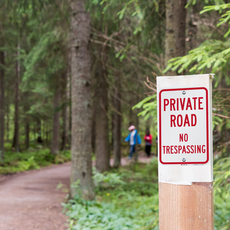 SmartSign 18 x 12 inch “Private Road - No Trespassing” Metal Sign, 63 mil Aluminum, 3M Laminated Engineer Grade Reflective Material, Red and White Red on White