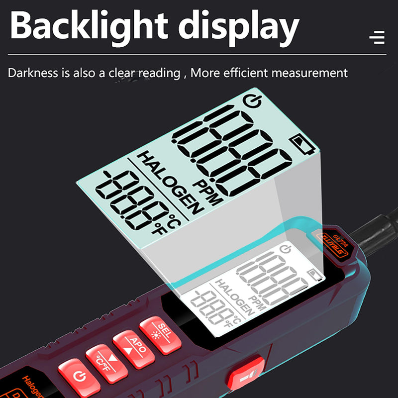[Australia - AusPower] - Professional Halogen Gas Detector with 180° Flexible Probe, Digital Refrigerant Leak Detector for R22, R32, R134a, LCD Display, Ultraviolet Detection, 30CM Probe Length BLACK 