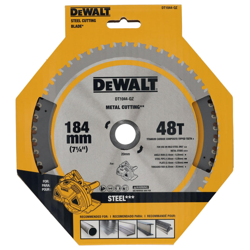 DEWALT DT1044-QZ Metal Circular Saw Blade for Use on Hand-Held Circular Saws for Cutting Mild Steel, Metal Bolts, Angle Irons, Steel Tubes, Diameter: 184 mm, Bore: 20 mm, 48 Teeth, Suitable for DCS383