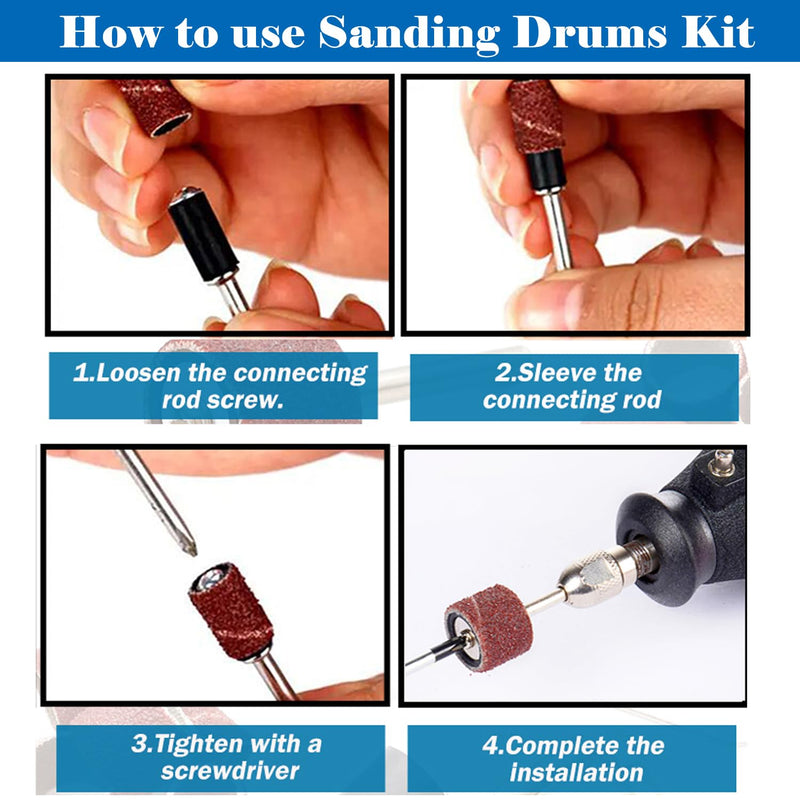 [Australia - AusPower] - mxuteuk 210 Pieces Sanding Drum Set, Including 198 Pieces Aluminium Oxide 80 120 240Grit Drum Sanding Sleeves and 12 Pieces Drum Mandrels for Dremel Rotary Tool, Sanding Drums with Box 210 Stück 