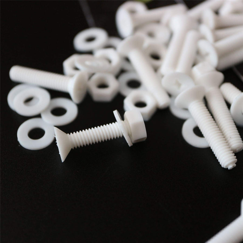 [Australia - AusPower] - 20 x White Countersunk Screws Polypropylene (PP) Plastic Nuts and Bolts, Washers, M4 x 20mm, Anti-Corrosion, Chemical Resistant, (5/32 x 25/32 in) 