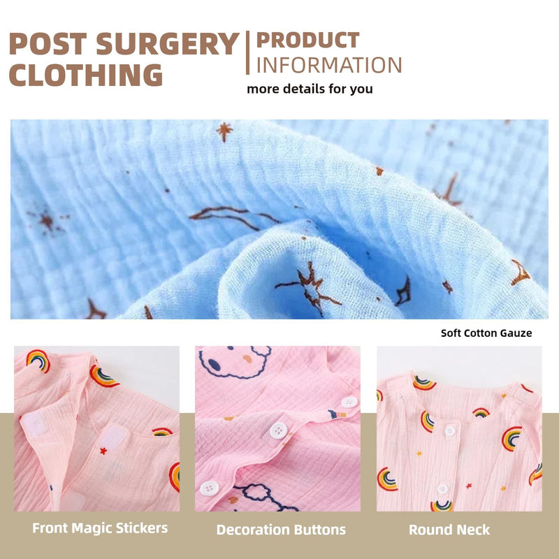 [Australia - AusPower] - WEEOATAR Kids Hospital Gown Clothes for Post Shoulder Surgery Broken Arm Clothing, Full Open, Easy to Wear with Magic Stickers on Both Sides Suitable for Boys and Girls (Pink, 150cm/59.0in) Pink 