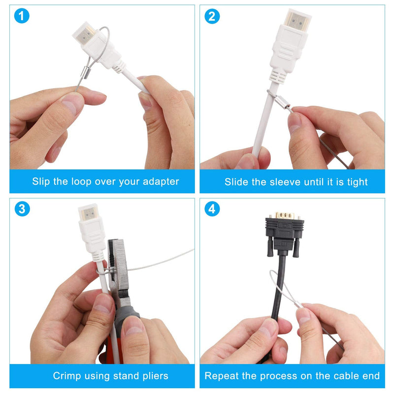 [Australia - AusPower] - 30 Pack Adjustable Cable Tether Universal Computer Adapter Lock Kit DIY Kit Stainless Steel wiht Nylon Coat Tether Computers Adapters/Dongles/HDMI Adapter/VGA Adapter/DP Adapter/Mac Adapter 30 