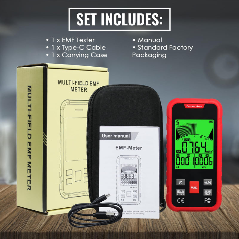 3 in 1 EMF Meter EMF Detector EMF Meter Tester Rechargeable Electromagnetic Field Radiation Detector EF,RF,MF WiFi Signal, 3-Axis EF/RF/MF EMF Meter 3 Color Backlight Alarm Ghost Hunting, Home Safety Standard 3-in-1 EMF Meter