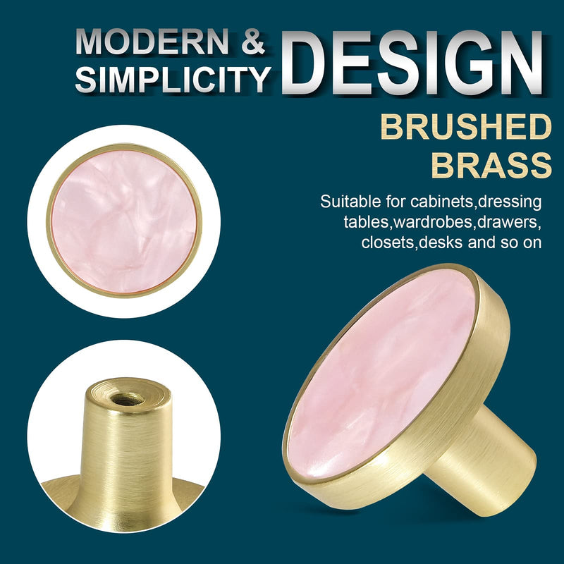12 Pack Gold Knobs for Dresser Drawers, Brass Dresser Knobs Round Cabinet Knob for Kitchen Cabinet Cupboard Door Decorative Furniture Hardware, 1-1/4" Diameter, Pink 12 Pack