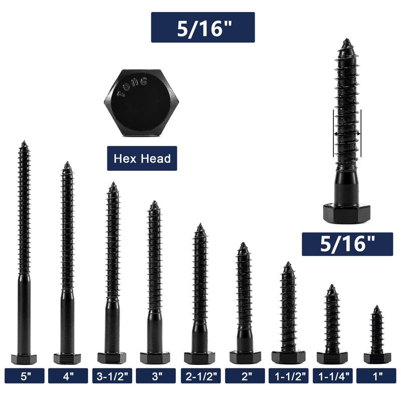 [Australia - AusPower] - 5/16" x 1-1/4" Hex Head Lag Screws Bolts 20Pcs 304 Stainless Steel 18-8, Partial Thread, Hexagon Head Wood Screws by Black Oxide by SG TZH 20 5/16" x 1-1/4" 