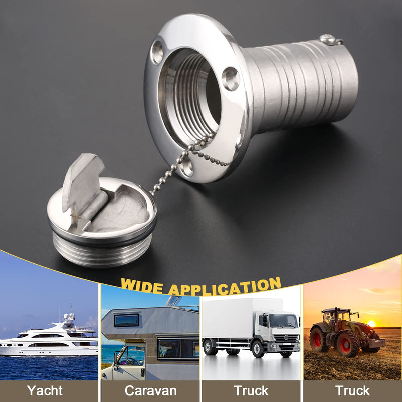 Boat Deck Fuel Filler, 1-1/2"(38mm) Steel Marine Gas Fill with Keyless Cap Hardware for Yacht Caravan RV Trucks Tractors and Trailer Fuel/Gas/Water/Waste Tanks