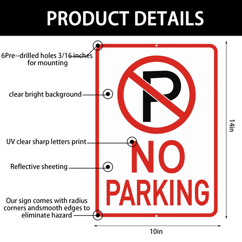 Amylove 6 Pcs No Parking Signs with Symbol, 14 x 10 Inches Reflective Rust Free Aluminum Sign, UV Protected, Weather Resistant, Waterproof, Durable Ink, Easy to Mount 14 x 10 Inch