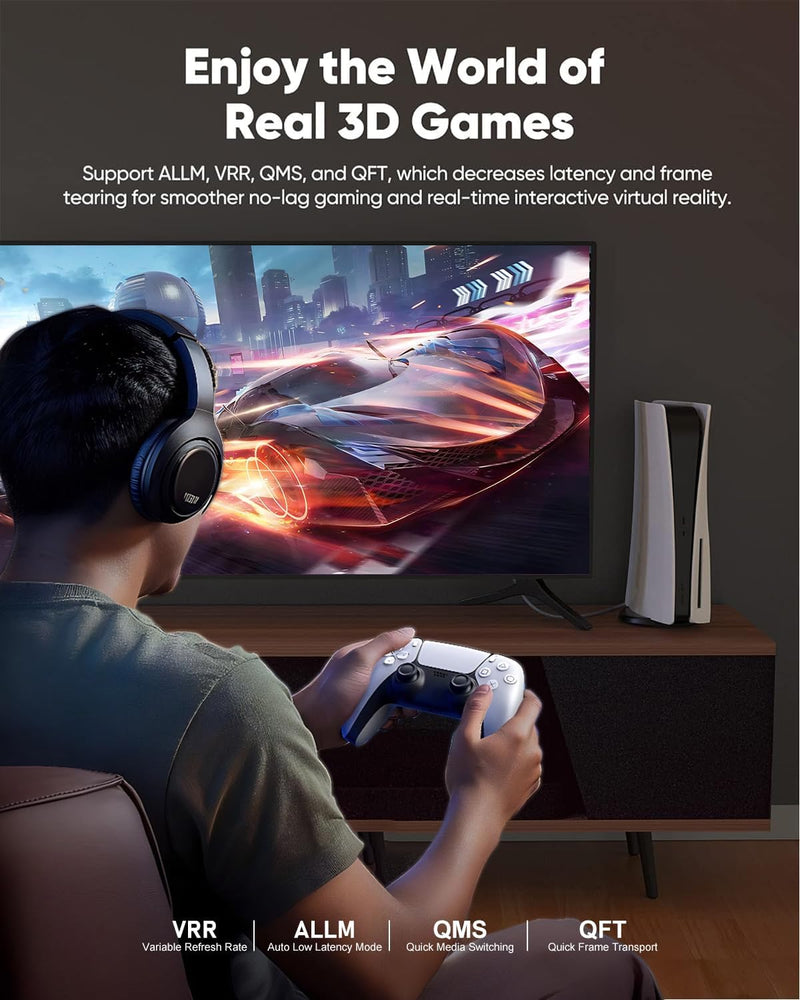 16K HDMI 2.2 Cable 96Gbps 16.4FT/5M, Ultra High Speed HDMI Braided Cord Support 4K@480Hz 8K@240Hz, HDCP 2.2&2.3, Dynamic HDR, eARC,DTS:X, Compatible with Roku TV/HDTV/PS5/Blu-ray 15FT