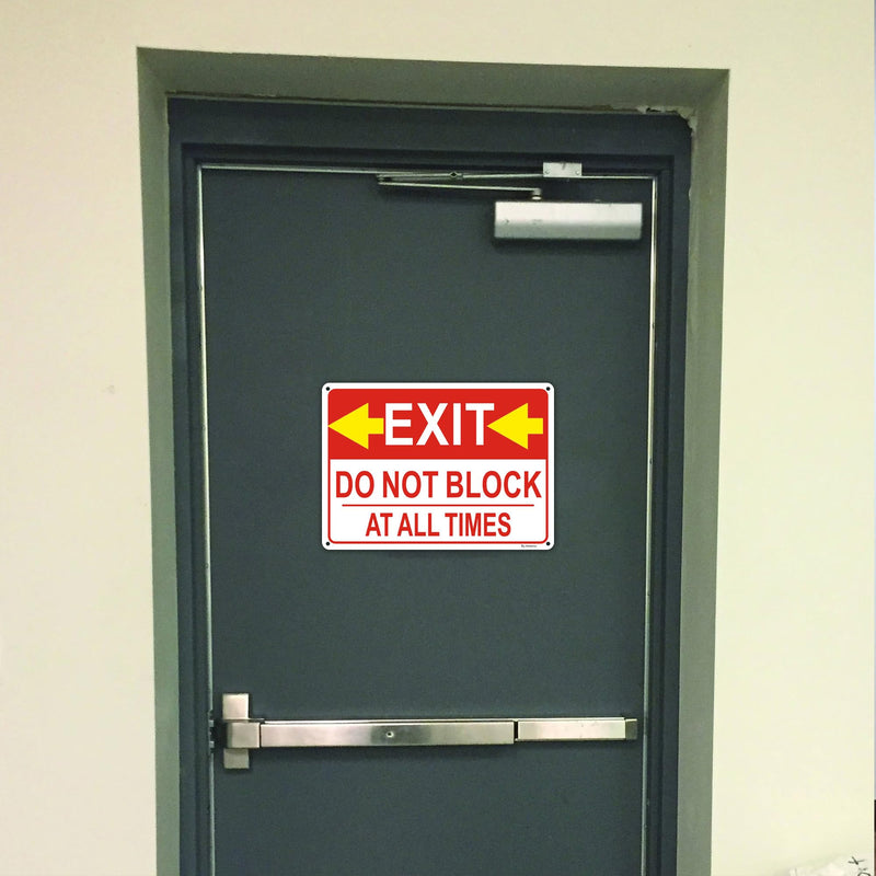 Amexiu Fire Exit Sign with Arrows, Emergency Exit Do Not Block Signs, 10 x 7 Inches, Fade Resistant&Rust-Free Aluminum,4Pack 4PACK