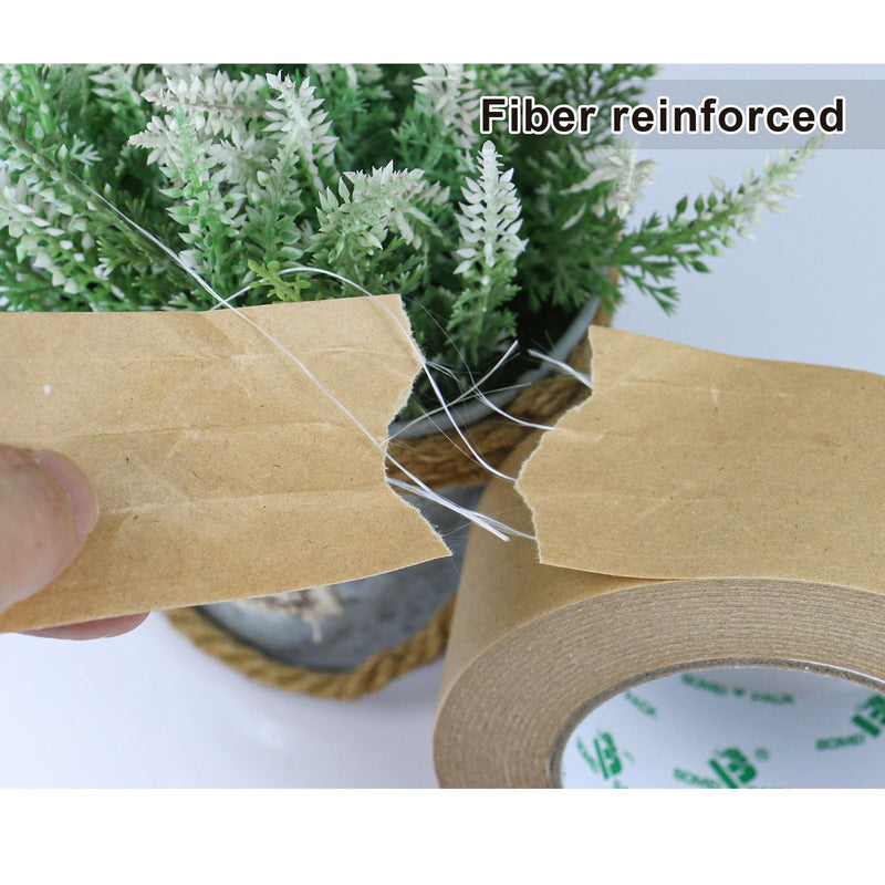 BOMEI PACK Reinforced Paper Packing Tape 2inch, Biodegradable Self Adhesive Gummed Kraft Paper Shipping Tape, for Heavy Duty Packing, Shipping, Moving and Storage, 2Rolls x 50yds