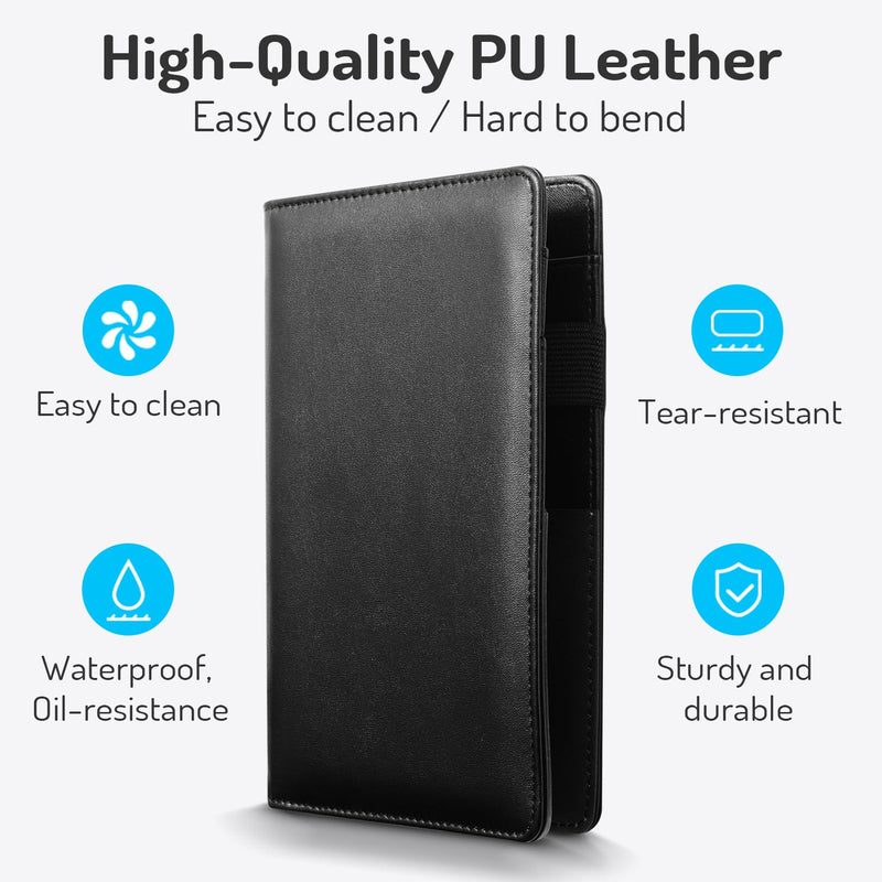 [Australia - AusPower] - Server Book High Volume, Expandable Server Books for Waitress, Waiter Book, Sturdy Leather Waitress Book with 2 Zipper Pockets and Magnetic Pocket, Server Books Booklet Fit Server Apron (Black) Black 