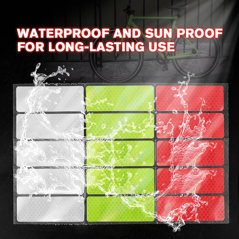 Showvigor Reflective Tape 1.2″ x 3.15″ (Red, White, Green) - 48 Pack High-Intensity Safety Stickers for Cars, Trucks, Motorcycles – Waterproof, Easy to Apply