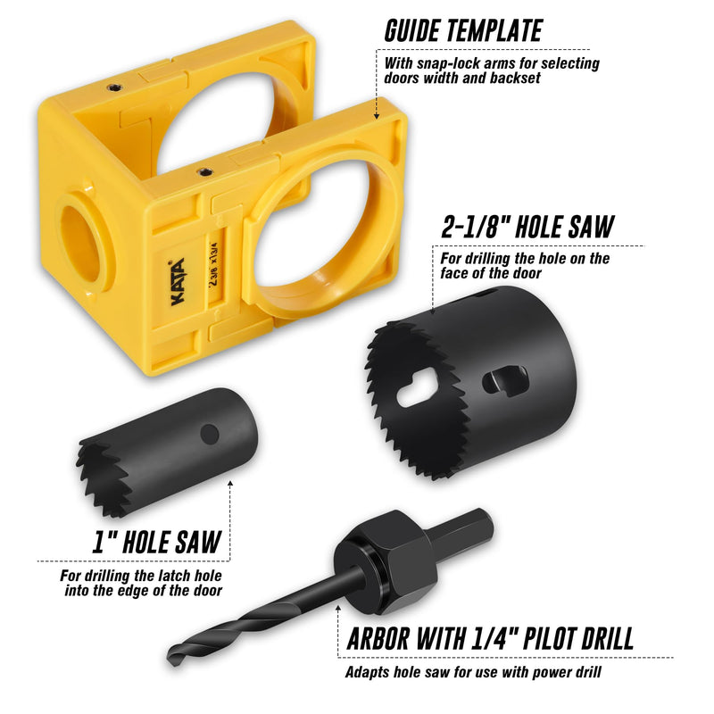 [Australia - AusPower] - KATA 1-3/8" - 1-3/4" Door Lock Installation Set with Guide Template, Door Lock Hole Saw Kit Ideal for Wooden Doors Box 