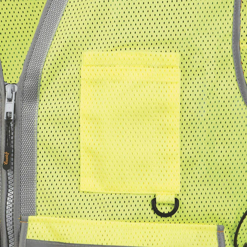 Pioneer Surveyor Safety Vest for Men – Hi Vis Reflective Neon, Cool Mesh, Padded Collar, 11 Pockets, Zipper, 2” Tape – Orange or Yellow/Green XX-Large Green