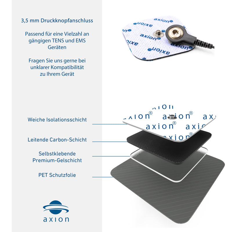 Compatible electrodes SANITAS BEURER BOOTS - 8TENS & EMS pads for electrostimulation machines - 3.5mm button - axion brand quality | Compatible with Beurer TENS device and EMS muscle stimulator (eg EM49, EM56) & Sanitas (eg SEM43, SEM44). Reusable