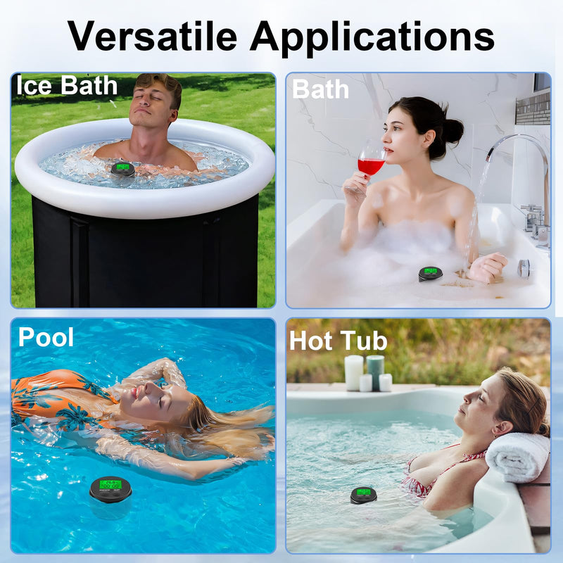 [Australia - AusPower] - 2-in-1 Ice Bath Thermometer with Timer, Cold Plunge Thermometer for Ice Bath Floating, -4℉~158℉， IPX7 Waterproof Black 