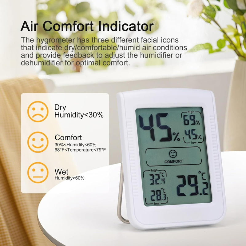 [Australia - AusPower] - Digital Thermometer Indoor Hygrometer Configure a Precise Temperature and Humidity Monitor with 5-Second Quick Refresh - Quick Feedback and Reminders on Changes in Temperature and Humidity (White) White 