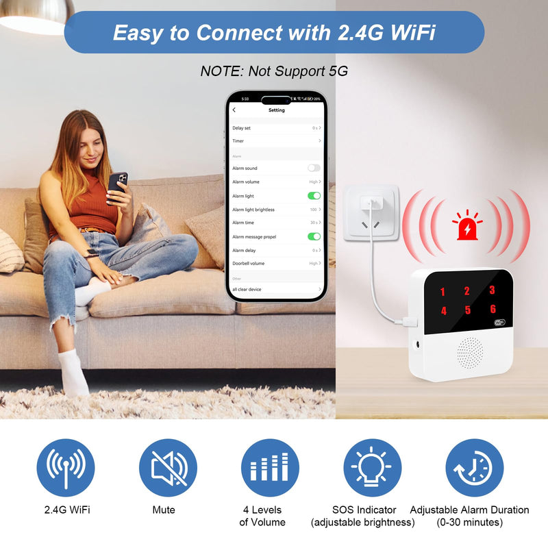 [Australia - AusPower] - WiFi Smart Wireless Caregiver Pagers for Elderly Alert Button That Calls Cell Phone Caregiver Alert System with LED Number Display 2 SOS Call Button 1 Receiver(Only Supports 2.4GHz & No Monthly Fee) 2 Button & 1 Receiver 