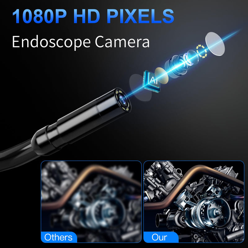 [Australia - AusPower] - Endoscope Camera with Light - 4.3" LCD Screen Inspection Camera | IP67 Waterproof Borescope with 8 Adjustable LED Lights | HD 1080P Endoscope Camera with 16.5ft Semi-Rigid Cord Gadgets for Men Black 
