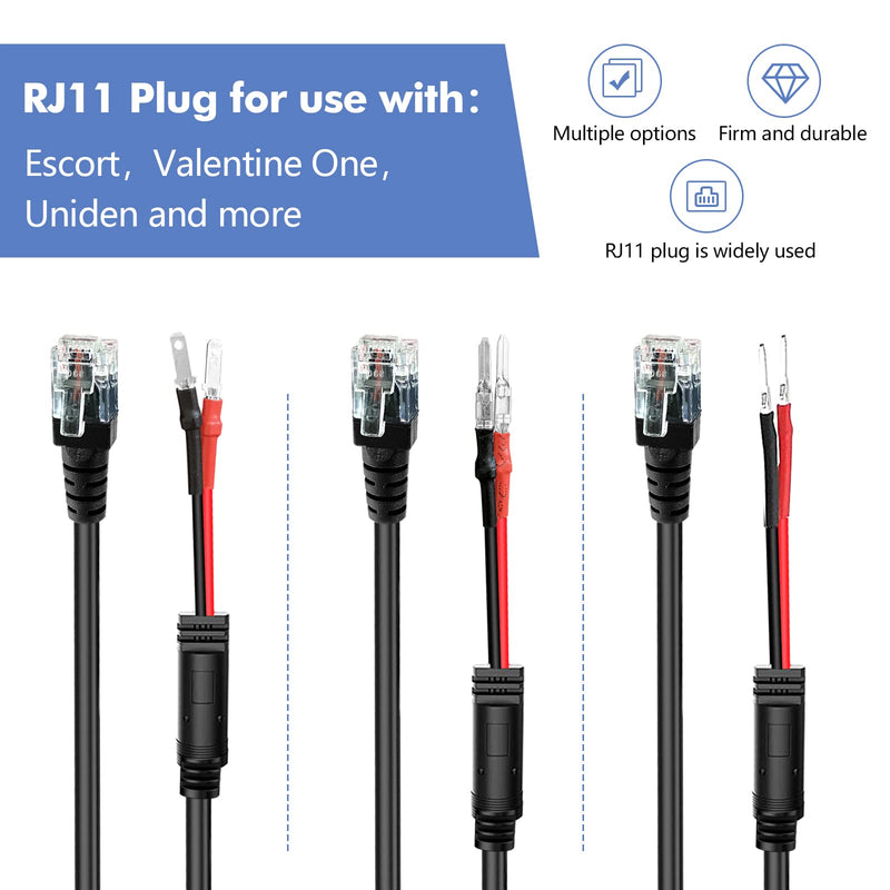 [Australia - AusPower] - Radar Detector Hardwire Power Cord, Rearview Mirror Plug Cable, with Inline Fuse Holder,Suitable for Uniden Escort Beltronics Valentine One Cobra Whistler Radar Detector,3-Piece Set,13.7'' (RJ11) Medium-13.7in RJ11 