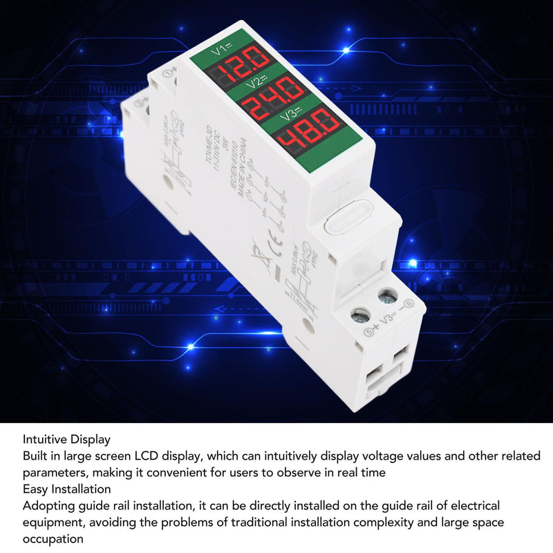[Australia - AusPower] - DIN Rail Voltmeter LCD Digital Display Isolated Triple Way Modular Voltage Meter DC 11 to 310V Easy to Inllustion 