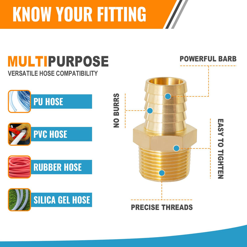[Australia - AusPower] - SUNGATOR Air Hose Barb Fittings 3/8 Inch Barb × 3/8 Inch NPT, Brass Hose Barb Fittings, 3/8" Barb to 3/8" NPT Male Barbed Air Hose Repair Fitting Kit, Hose to Pipe Fitting Adapter Connector (6 Pack) 3/8'' Barb × 3/8'' NPT Male 