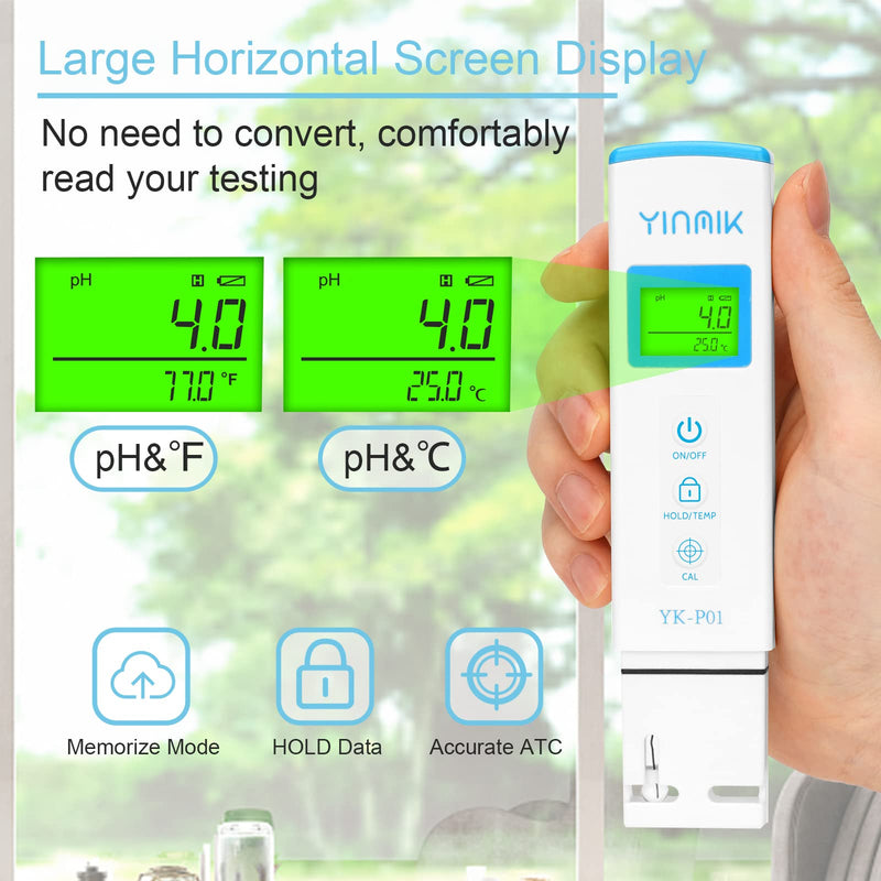 [Australia - AusPower] - pH Meter, Digital pH Tester for Hydroponics, pH Temp Meter with Horizontal Display for Pool, Spa, Hot Tub, Indoor Plants, Koi Ponds, Drinking Water, Wine Beer Making, Aquarium, Aquaculture Blue pH Meter 