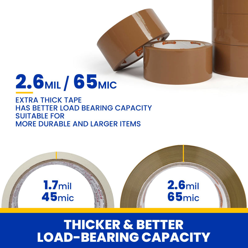 TAPEBEAR Brown Packing Tape with Dispenser, 2.6mil x 1.88" x 55Yard + Stretch Wrap Film 15" x 760Ft