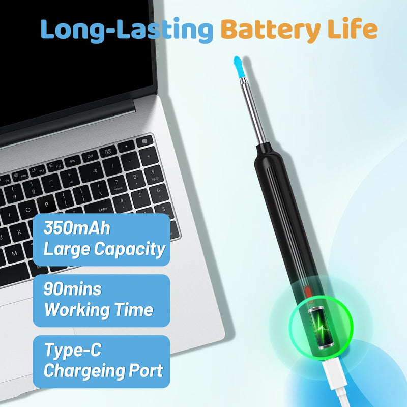 Ear Cleaner with Camera HD 5MP - 6 LEDs | Dimmable LEDs. IP67 Waterproof For adults and children. Wireless App control. 90 minutes. Battery.
