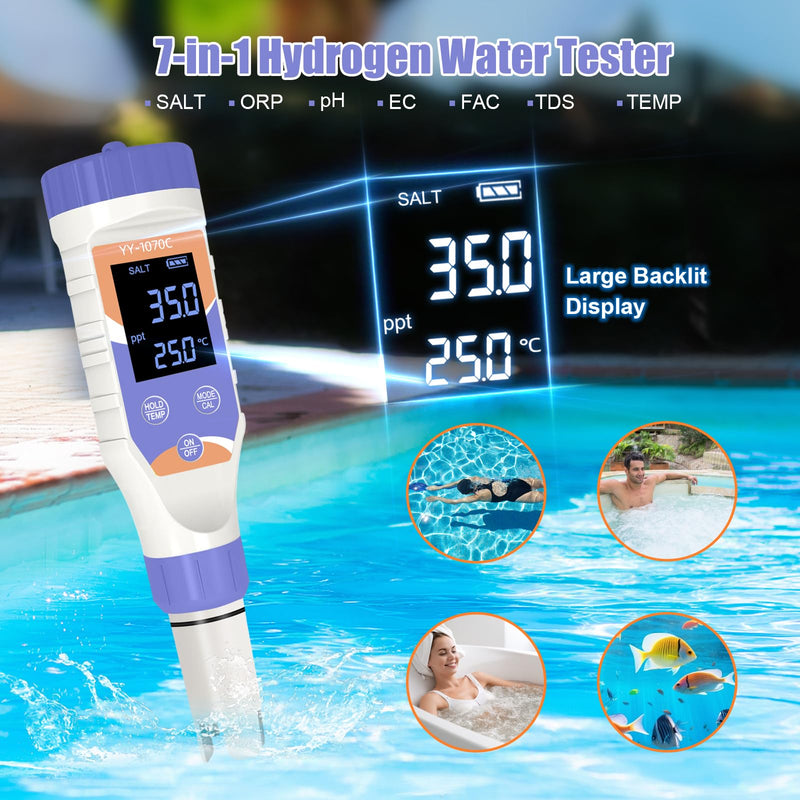 [Australia - AusPower] - 7-in-1 Digital Water Tester – Chlorine, pH, Salt, ORP, EC, TDS & Temp Meter for Pools, Spas & Hydroponics，Chlorine Purple 
