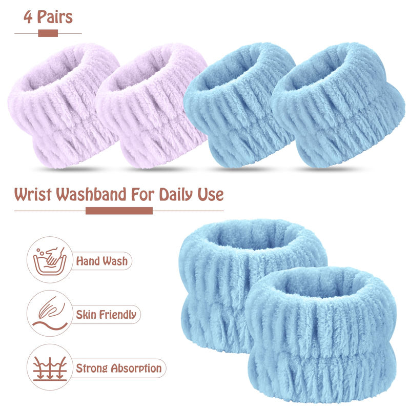 [Australia - AusPower] - Wrist Bands for Washing Face, 4pcs Spa Face Washing Wristbands, Microfiber Arm Wrist Towels, Absorbent Wash Wristbands for Woman Men, Prevent Water from Spilling Down Your Arms Dark Blue+purple 