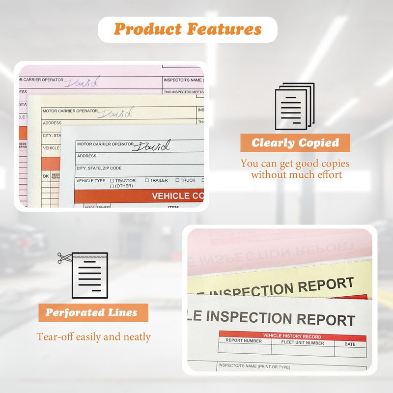 30 Pack Annual Vehicle Inspection Report Forms & 30-Pk Red Aluminum FMCSA Adhesive Labels/Stickers, 3-Ply Carbonless Inspection Sheet Book with Hardboard, DOT Compliant