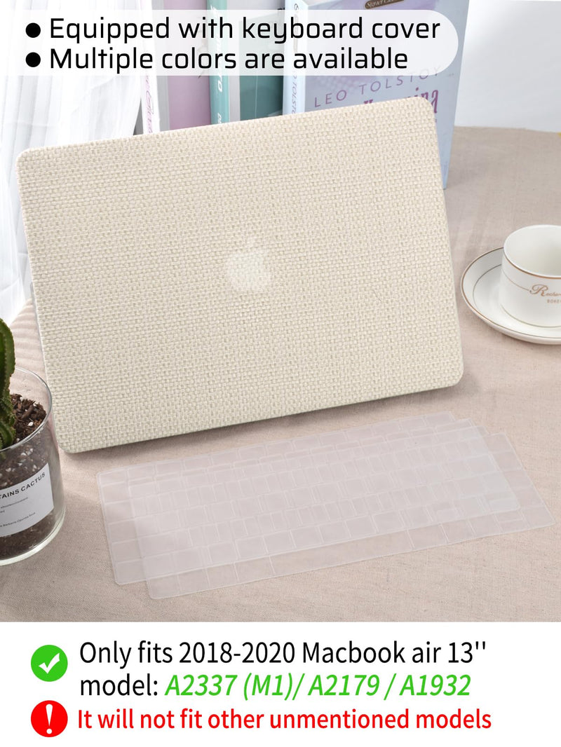 [Australia - AusPower] - Seorsok Compatible with MacBook Air 13 Inch Case2022 2021 2020 2019 2018 Release A1932 A2179 M1 A2337 Touch ID,Elegant Leather Plastic Hard Shell Case Transparent Keyboard Cover,Beige Woven Fabric Air 13(A1932 A2179 M1 A2337) Beige 