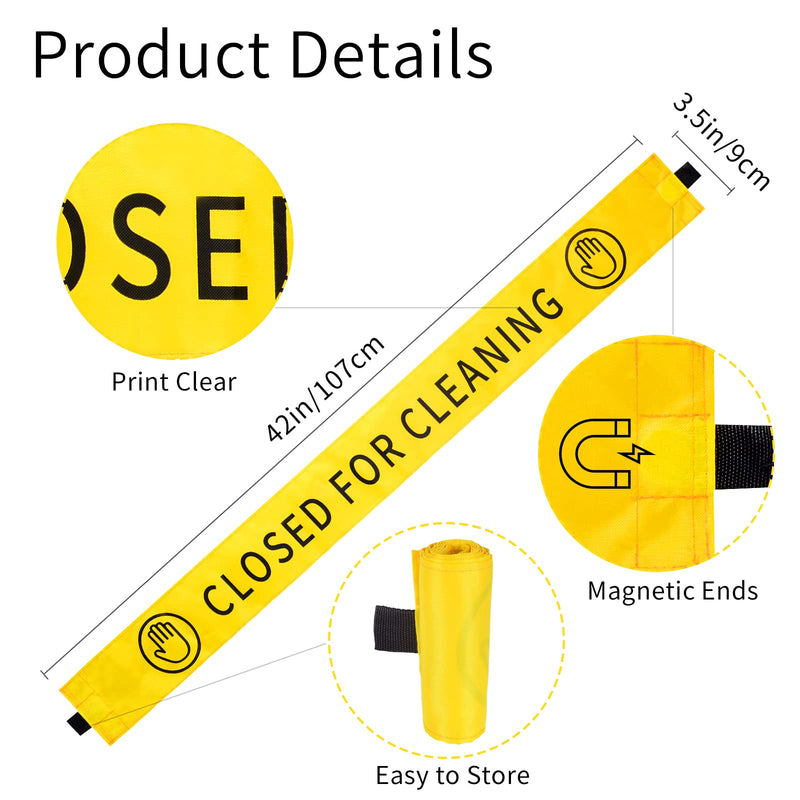 4 Pcs Restroom Closed for Cleaning Sign with Magnetic Ends Magnetic Bathroom Cleaning Sign Cleaning Banner for Door Cleaning In Progress Sign 42×3.5 In