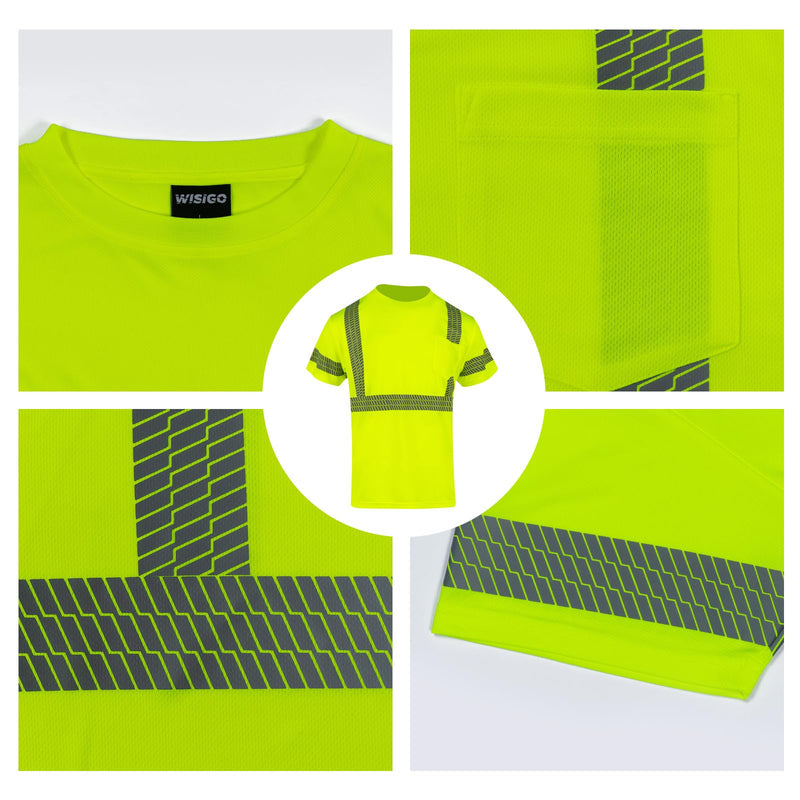 High Visibility Short Sleeve Safety T-Shirts with Reflective Strips for Men Class 3 Hi Vis Construction Work Shirts X-Large Yellow