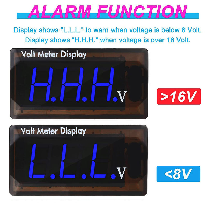 [Australia - AusPower] - MEETOOT LED Digital Display Voltmeter Blue DC 12V Waterproof LED Digital Display Voltmeter for Car Battery Voltage Monitor 